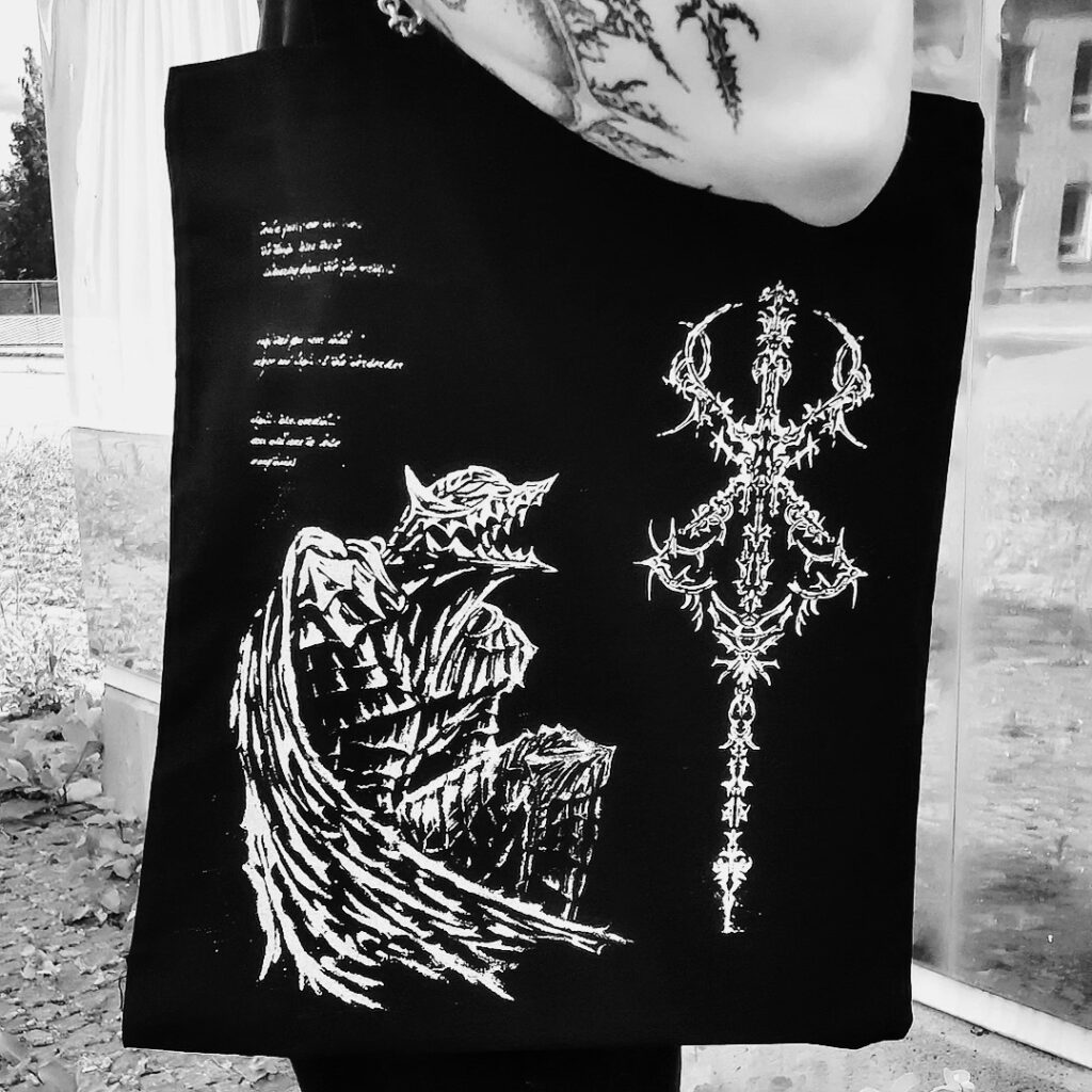 Berserk tote-bag screenprinting anime guts brand of sacrifice graphic design hand printed Luukas Forsbacka